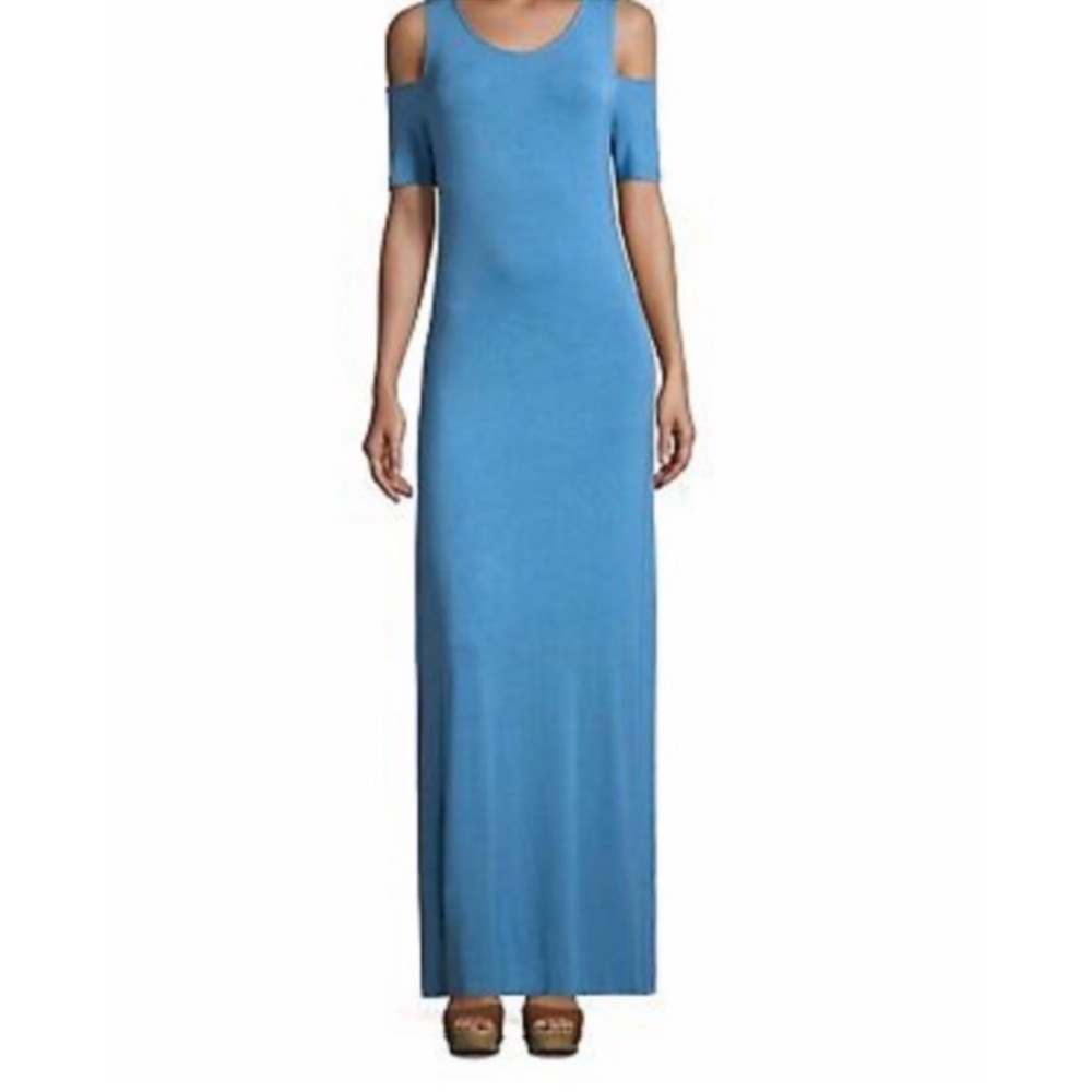 Design History Regatta Blue Cold Shoulder Maxi T-Shirt Dress Medium NWT